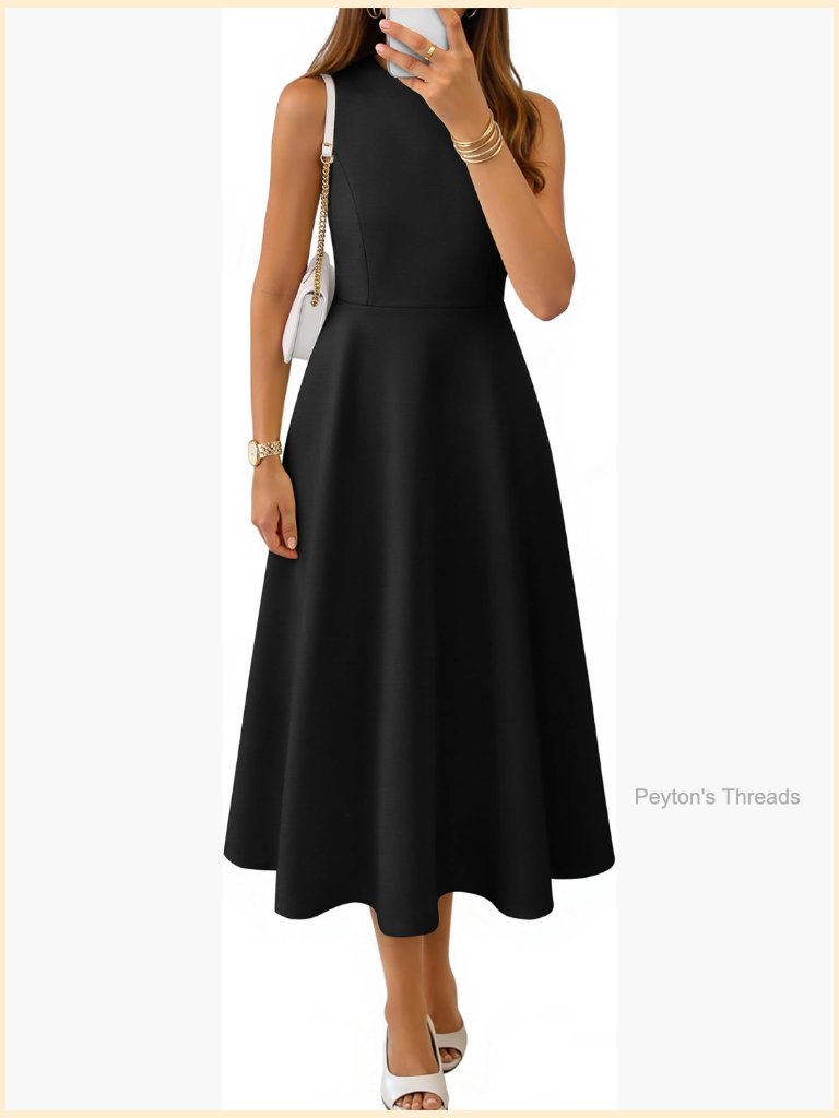 Sleeveless Midi A-Line Cocktail Dress With Pockets Flowy Formal Wedding Guest